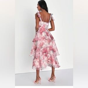 Lulu’s floral organza tie strap midi dress